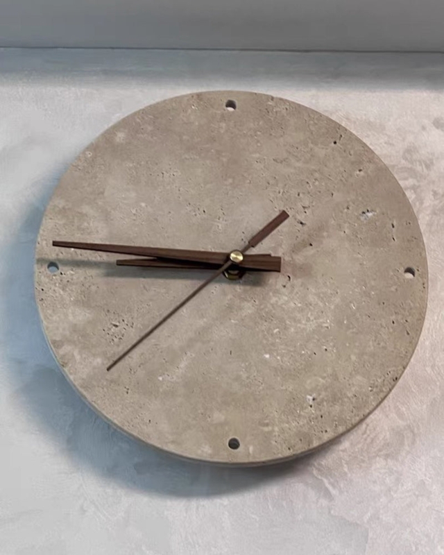 Wall Clock Sconce Travertine Stone Backlit Square Organic Modern