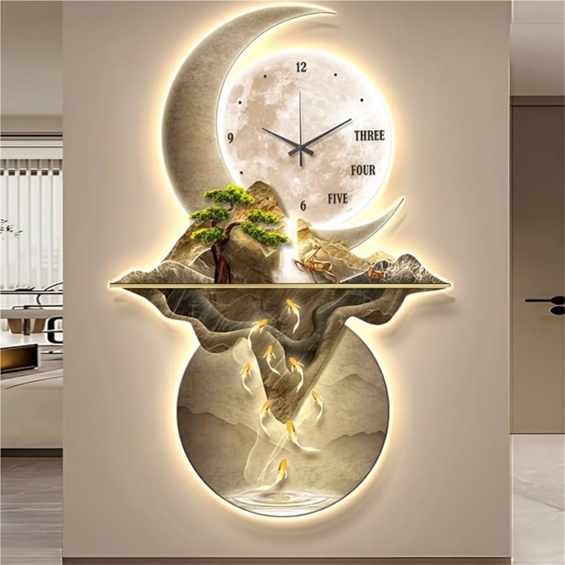 Wall Clock Sculptural Timepiece Abstract Rings Backlit Gold
