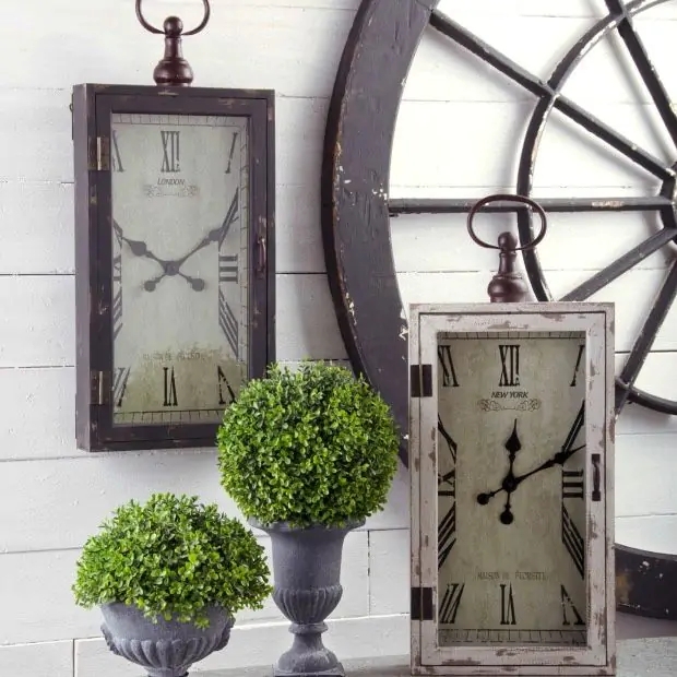 Wall Clock Set of 2 Vertical Rectangular Rustic Farmhouse Wood