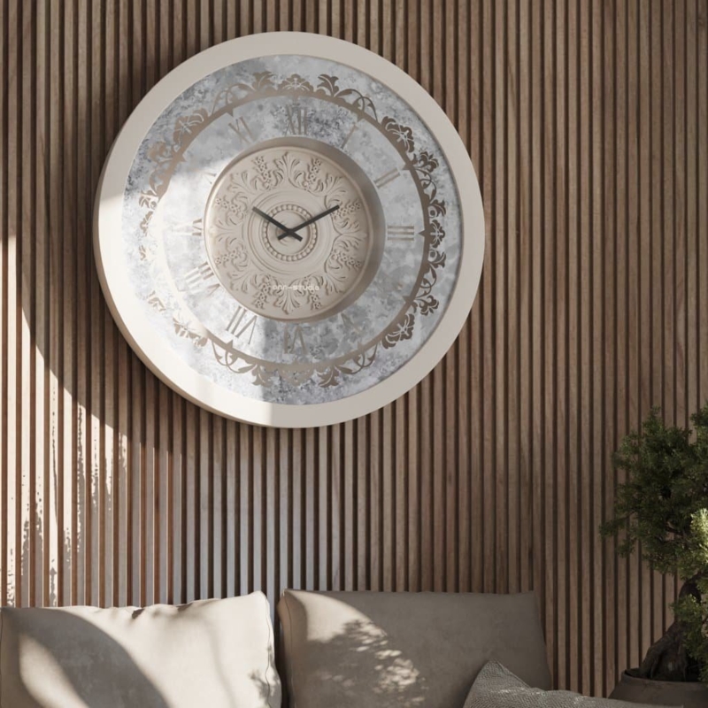 Wall Clock Shell Mosaic Sunburst Frame Roman Numerals Boho Coastal