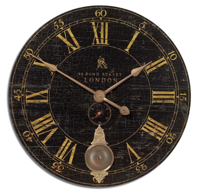 Wall Clock Skeleton Design Antique Metal Gears Black Frame