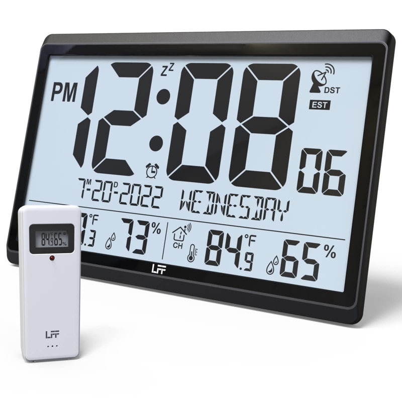 Wall Clock Slat Wall Mounting Integrated Hygrometer Black Modern Style