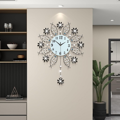 Wall Clock Sleek Oversized Pendulum Vertical Glass Frame