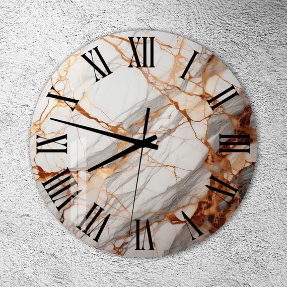 Wall Clock Sophisticated Marble Pattern Face Frameless Gold Hands