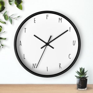 Wall Clock, Square Silhouette, Wood Toned Hands, Numeral Free, Modern Decor