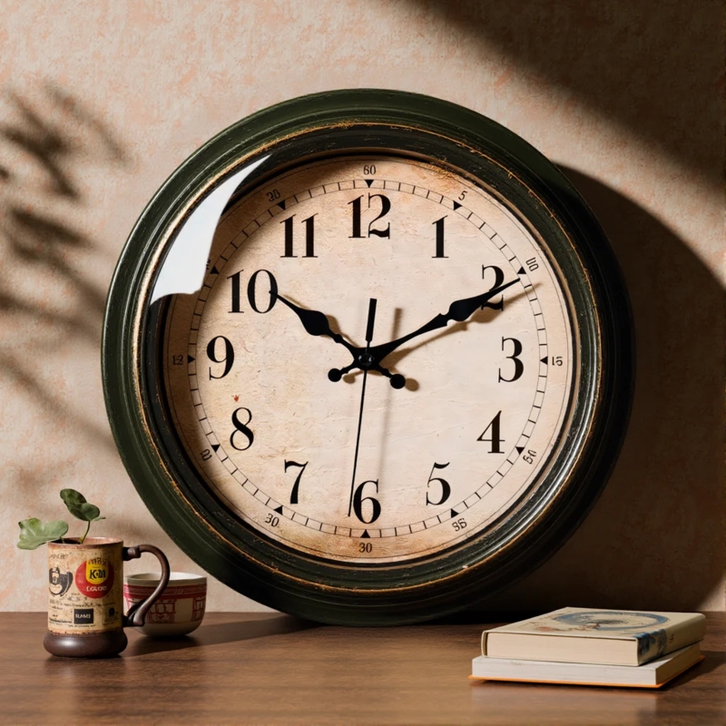 Wall Clock Station Style Lettering Arabic Numerals Rustic