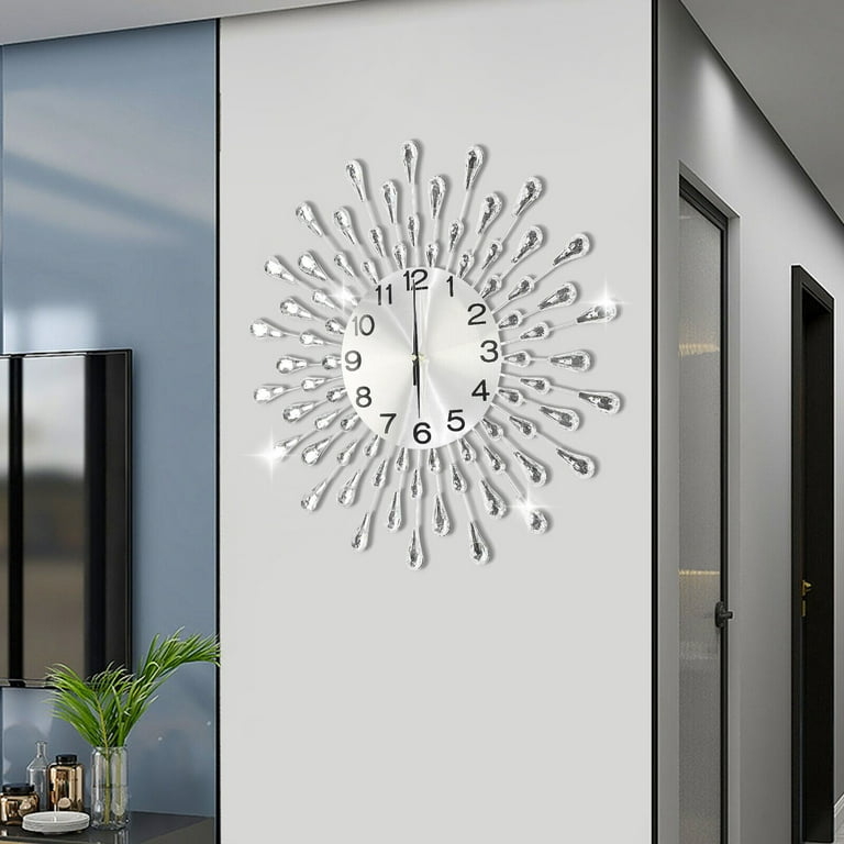Wall Clock Sunburst Black and Gold Two Tone Crystal Accents
