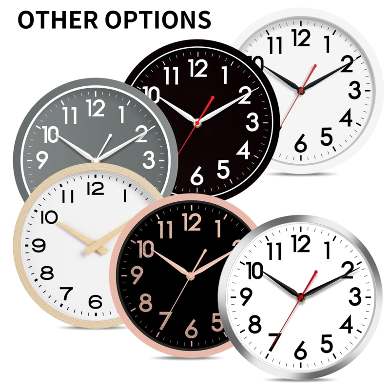 Wall Clock Teal Blue Frame Red Second Hand Bold Numerals Matte Finish