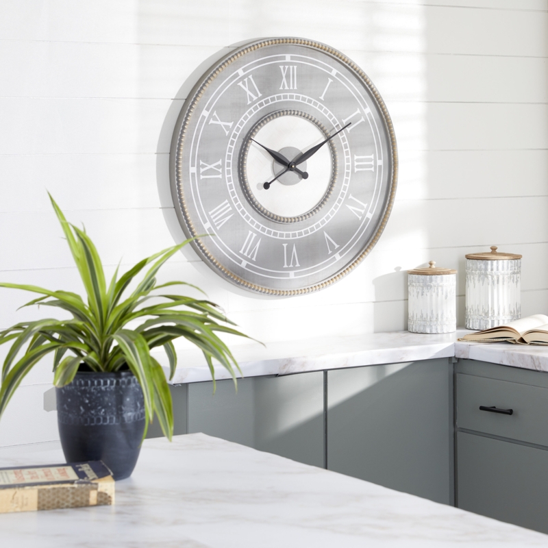 Wall Clock Textured Frame Roman Numerals Traditional Rustic Style