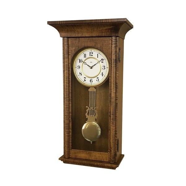 Wall Clock Traditional Arched Top Visible Pendulum Wood Toned Casing Decor