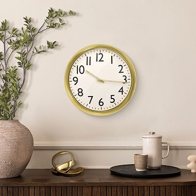 Wall Clock Traditional Metallic Rim Round Arabic Numerals Spade Hands