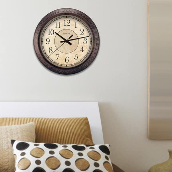 Wall Clock, Traditional Round Bronze Toned Frame, Metallic Finish