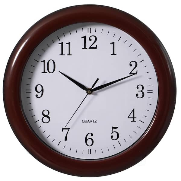 Wall Clock Traditional Wood Toned Frame Tan Dial Large Arabic Numerals