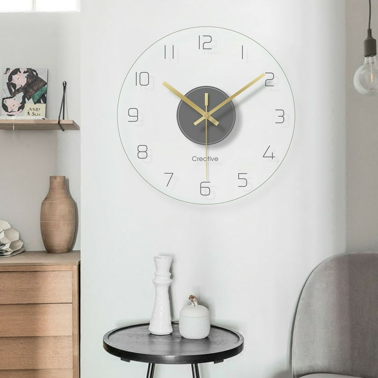 Wall Clock Transparent Glass Face Ultra Thin Profile Sleek Decor
