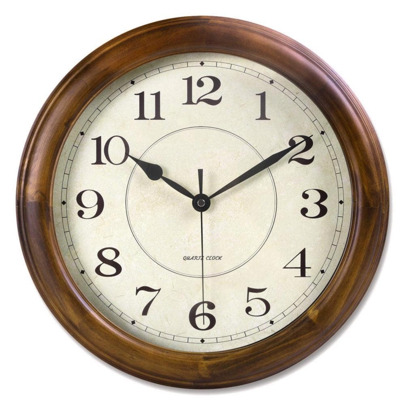 Wall Clock Two-Tone Wood Look Matte Finish Retro Mid-Century Modern Accent