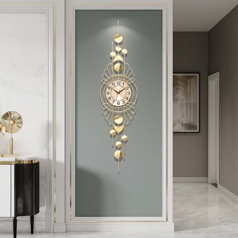 Wall Clock Vertical Silhouette Geometric Metal Frame Brushed Gold Black