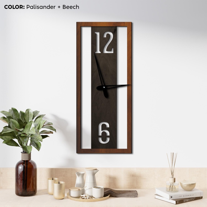 Wall Clock Vertical Slats Wood Contemporary Oblong Shape