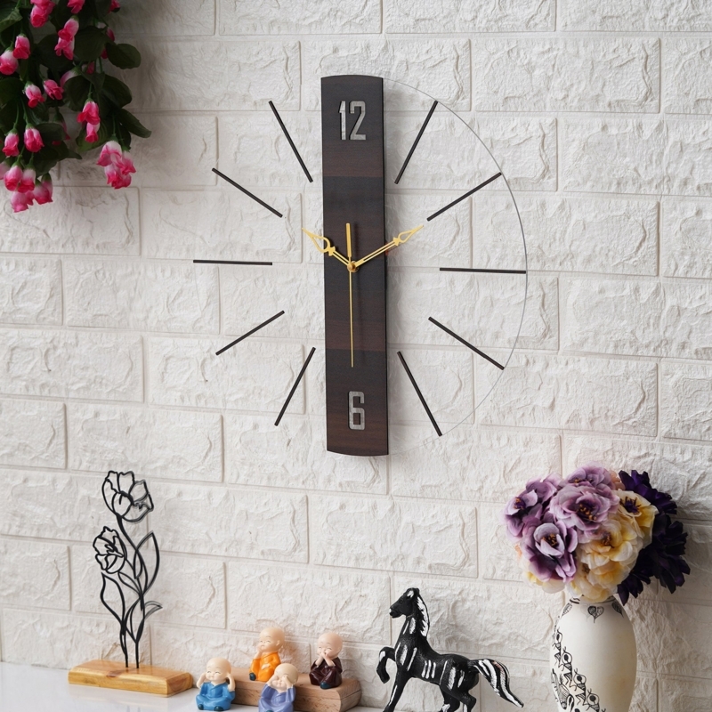 Wall Clock Vertical Wood Slat Design with Black Cut-Out Numbers