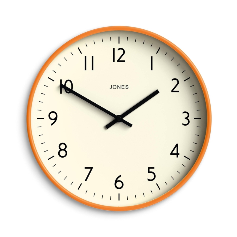 Wall Clock Vibrant Orange Frame Bold Arabic Numerals Contemporary Kitchen Accent