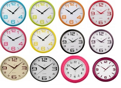 Wall Clock, Vibrant Pink Round Frame, White Dial, Black Arabic Numerals