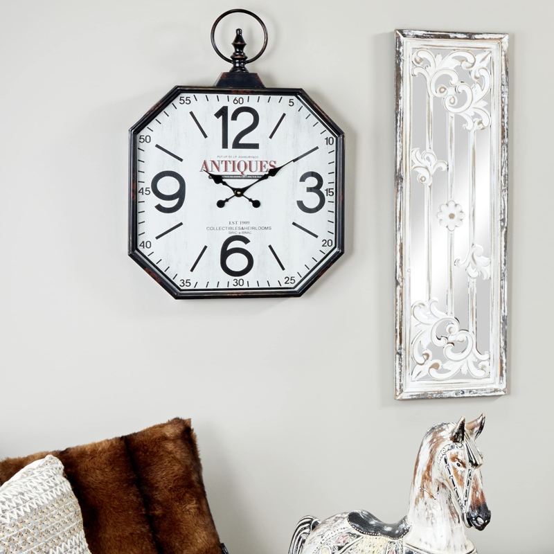 Wall Clock Vintage Black Metal Arched Silhouette Windowpane