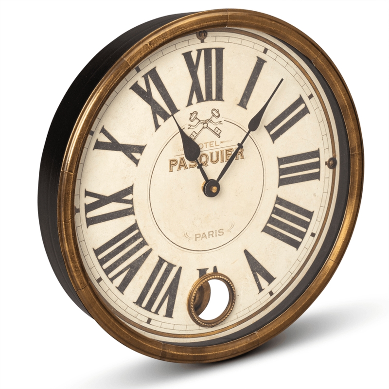 Wall Clock Vintage Parisian Polished Metal Hotel Pasquier Spade Hands