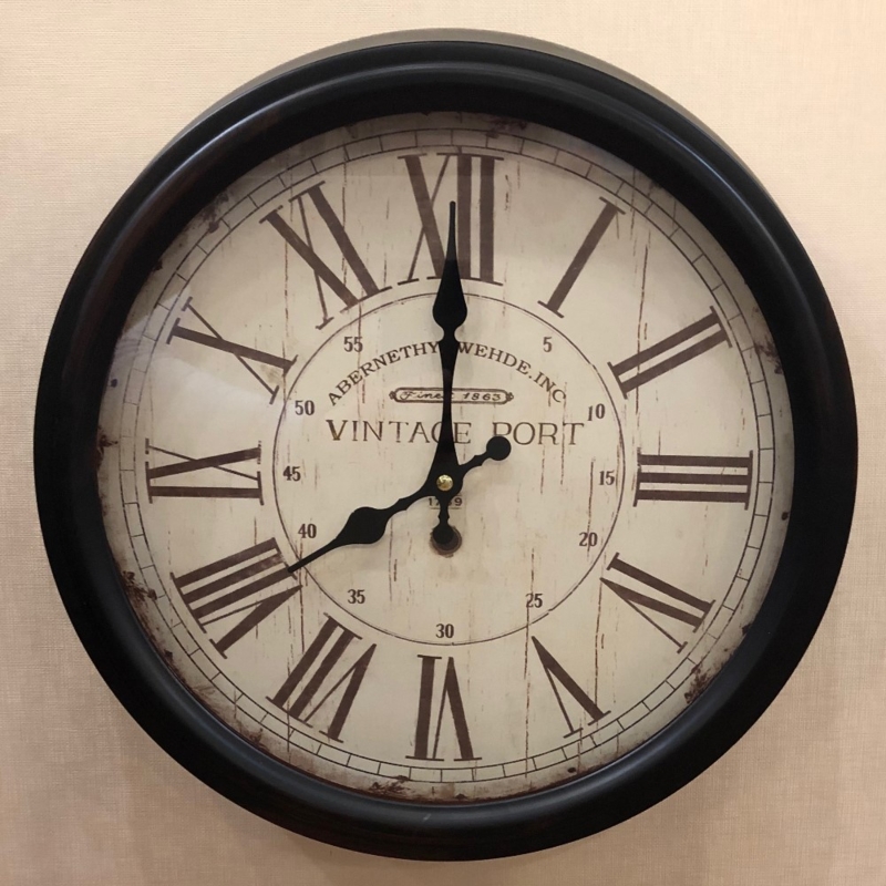 Wall Clock Vintage Port Typography Metal Frame Kitchen Decor