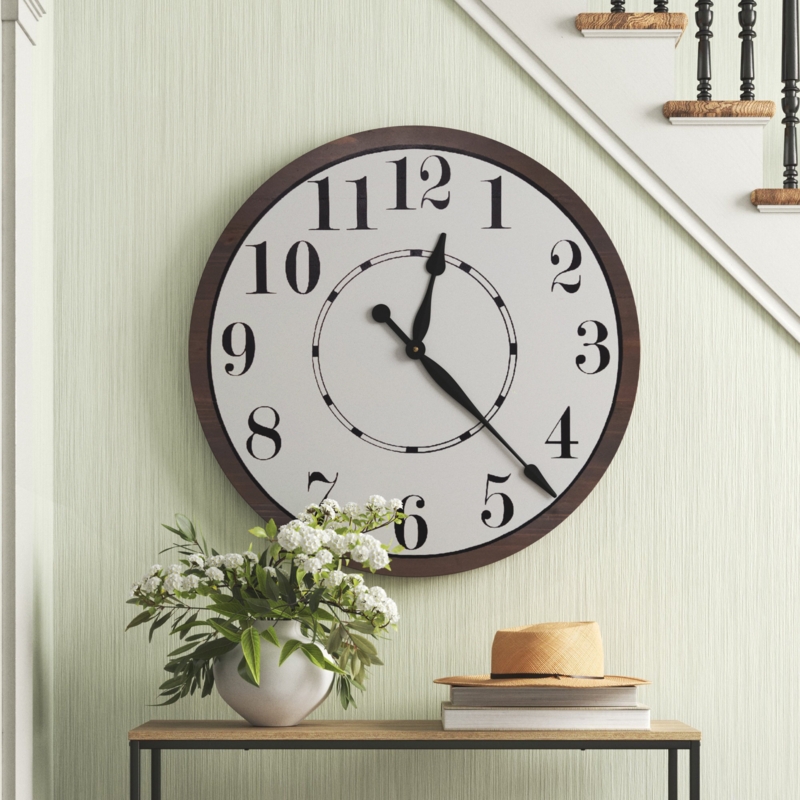 Wall Clock Vintage World Map Dial Pendulum Traditional Wood Frame