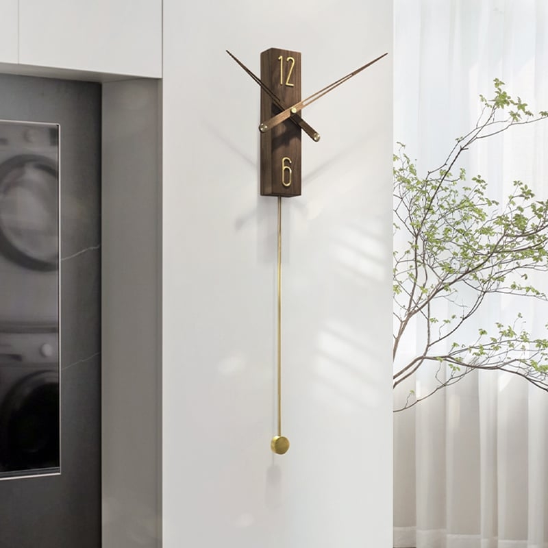 Wall Clock Visible Pendulum Wood Toned Vertical Contemporary