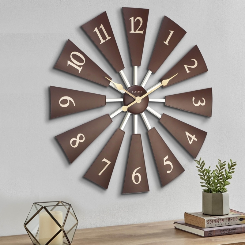 Wall Clock Windmill Shape Galvanized Finish Twelve Blades Rustic