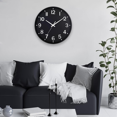 Wall Clock with All-Black Design, Raised Numerals and Matte Finish
