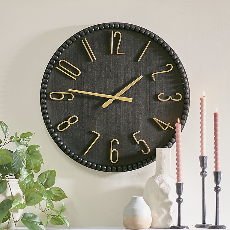 Wall Clock with Beaded Frame, Wood Tone Finish and Roman Numerals