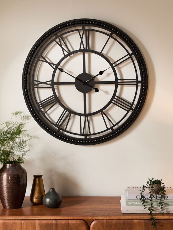 Wall Clock with Bobbin-Carved Frame, Modern Farmhouse and Blank Face