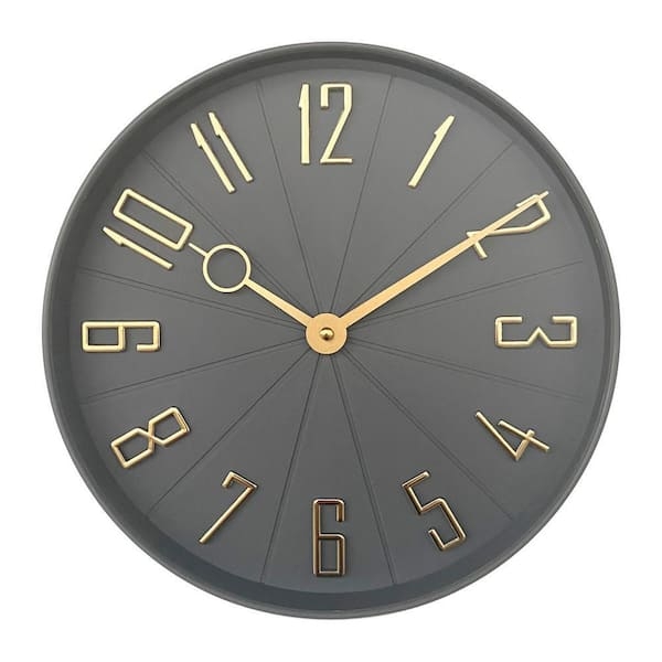 Wall Clock with Matte Gray Frame, Red Second Hand, High Contrast Numerals