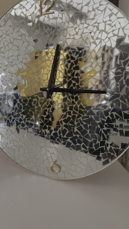 Wall Clock with Mirrored Center and Glowing Teal Resin Ring