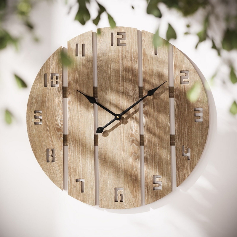 Wall Clock with Sage Green Frame, Natural Wood Face, Raised Markers