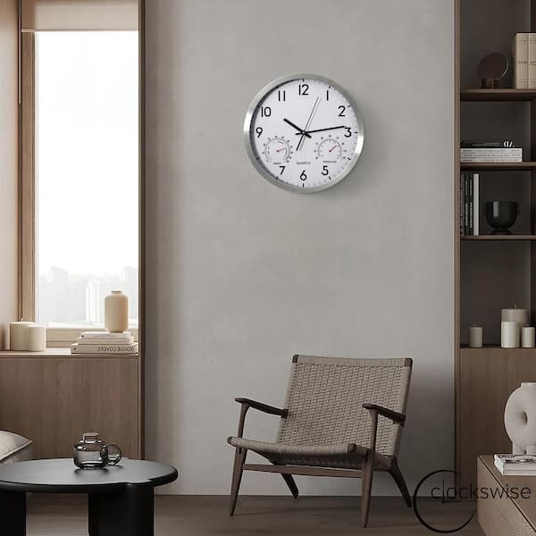 Wall Clock with Thermometer Hygrometer Aluminum Frame Functional