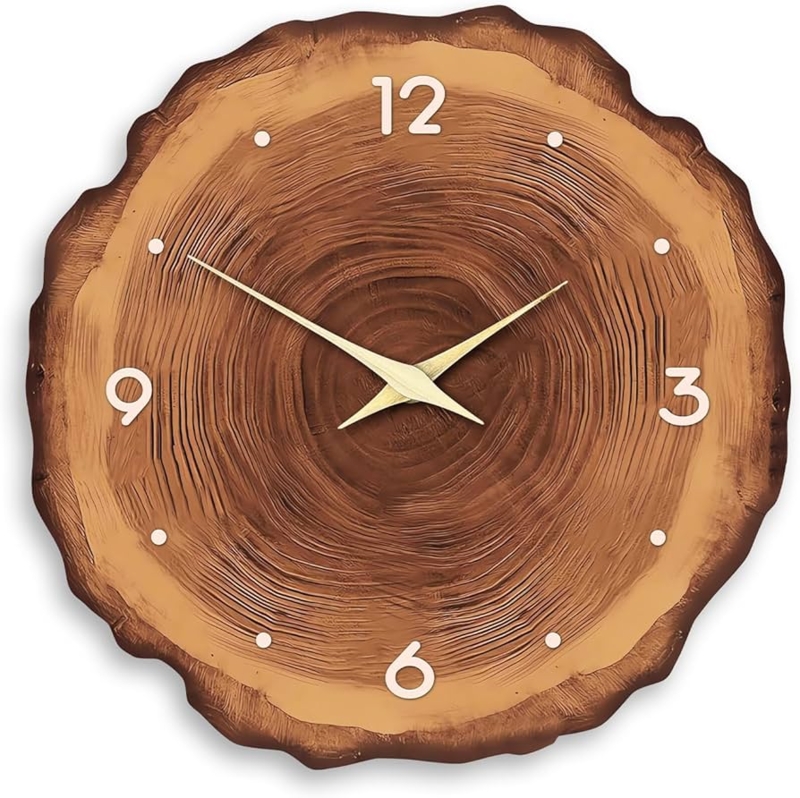 Wall Clock with Tree Ring Print Face, Rustic Farmhouse Style, Unframed