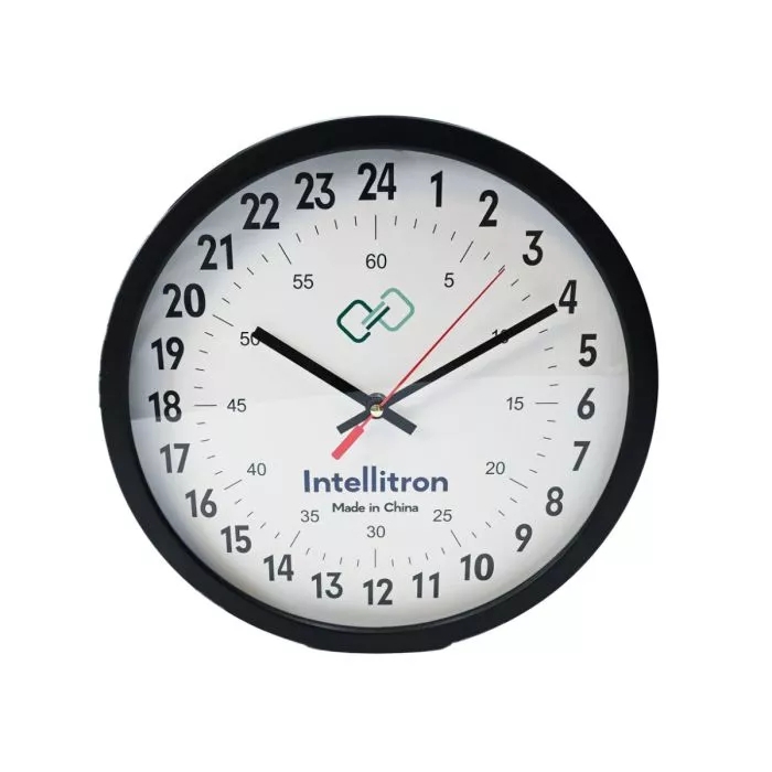 Wall Clock with Twenty-Four Hour Dial, Black Dial, Contrast Hands
