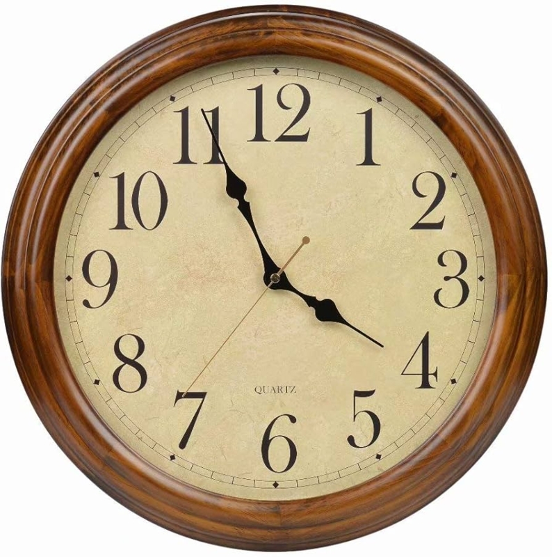 Wall Clock Wood Frame Oversized Numerals Minimalist Natural Oak Decor