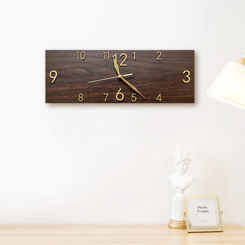 Wall Clock Wood Grain Pattern Rustic Traditional Gold Hands