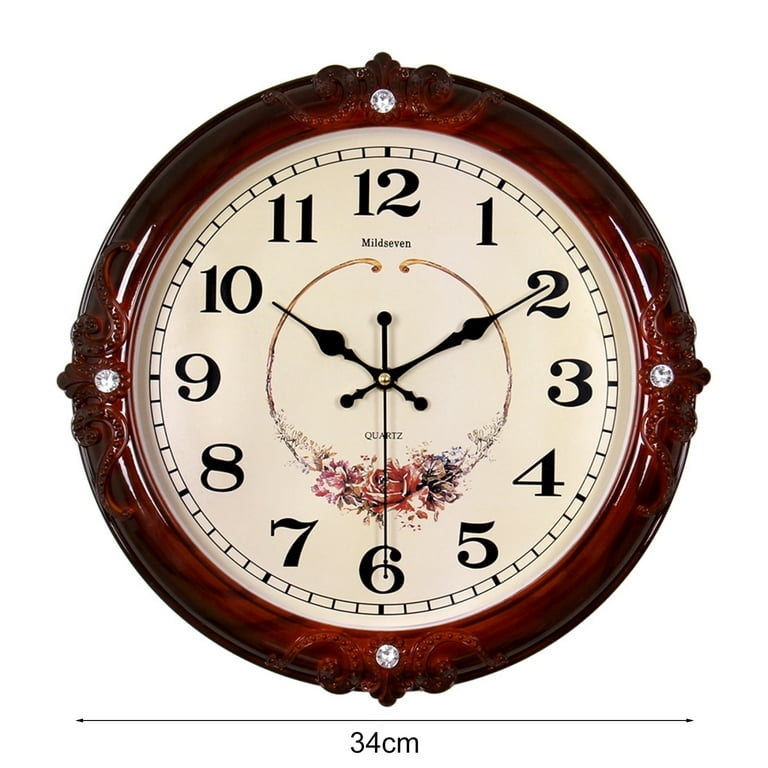 Wall Clock Wood Toned Frame Large Numerals Mid-Century Wall Decor