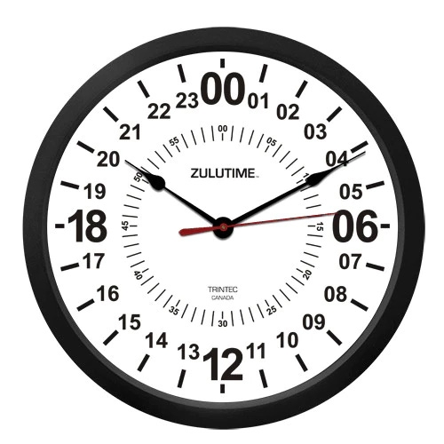 Wall Clock, Zulu Time Notation, 24 Hour Format, Tricolor Hands, Utility