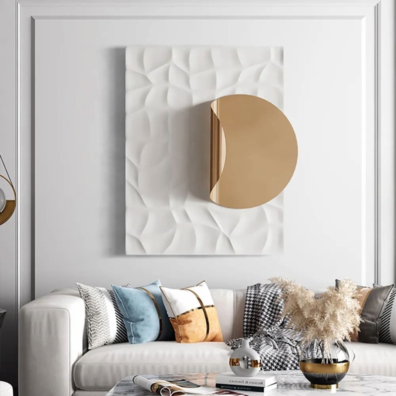 Wall Decor: Overlapping Gold Discs Sunburst Silhouette with Integrated Clock