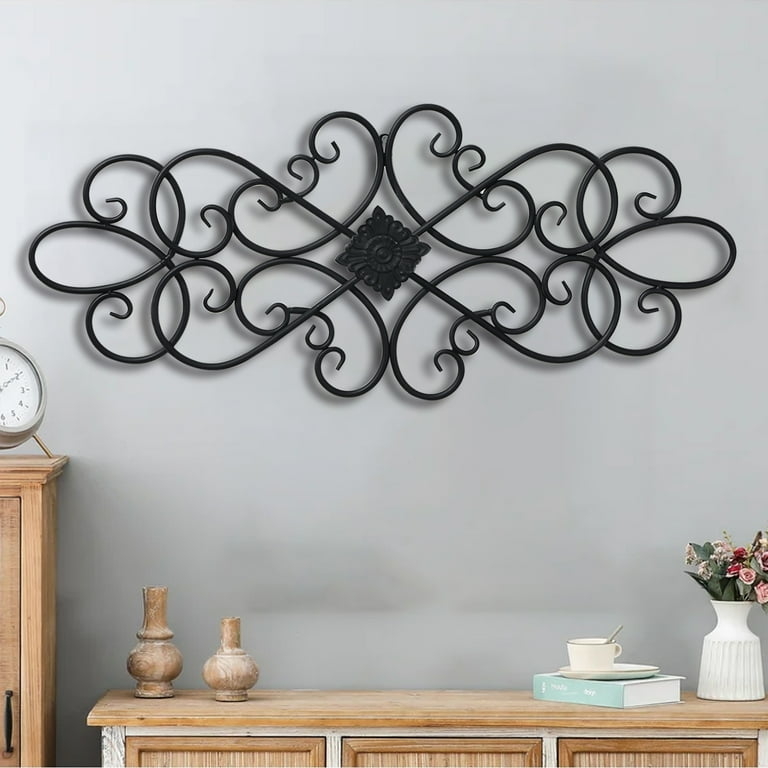 Wall Decor Set: Wrought Iron Scrollwork Floral Plaques