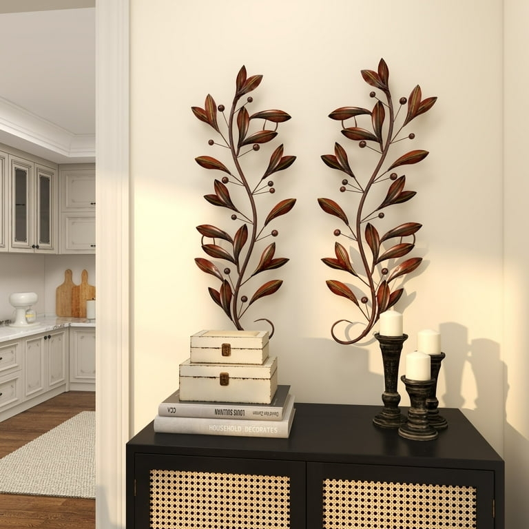 Wall Decor Vine Motif Distressed Metal Finish Vertical Orientation