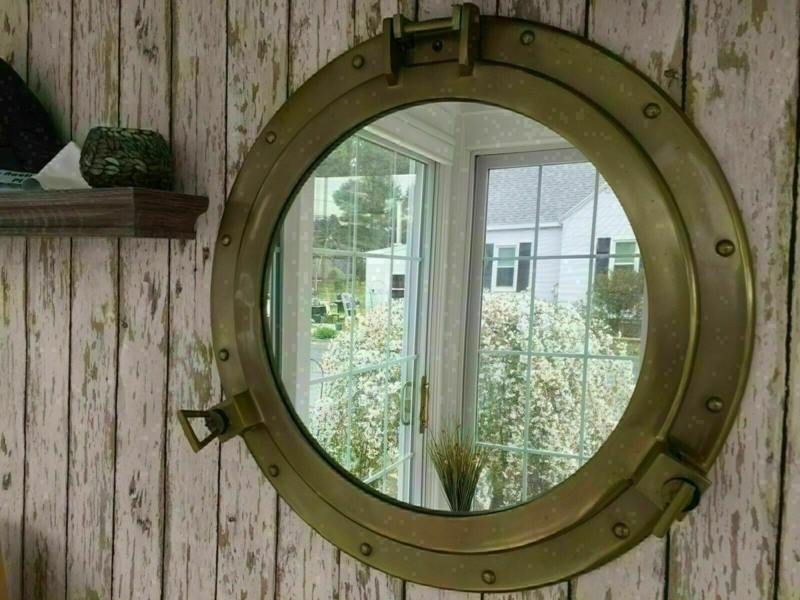 Wall Mirror Antique Brass Porthole Frame Wing Nut Fasteners