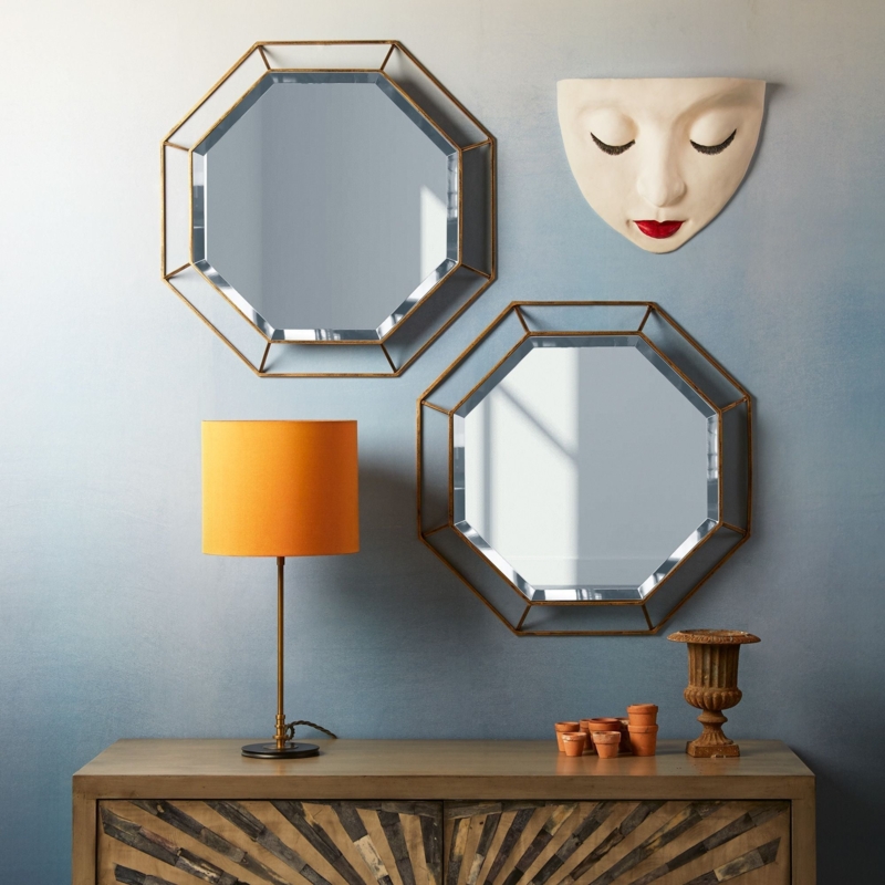 Wall Mirror Antique Gold Thin Frame Transitional Style Accent