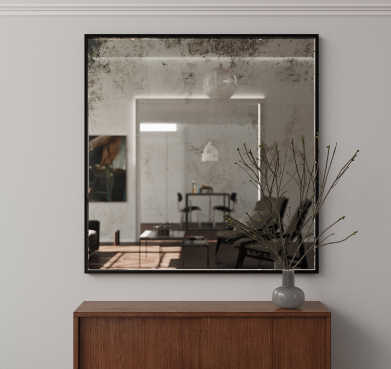 Wall Mirror Antiqued Foxed Glass Thin Wood Frame Vintage