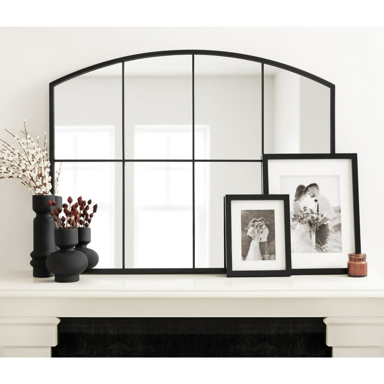 Wall Mirror Arched Black Windowpane Grid Wide Profile Transitional